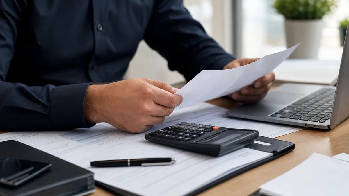 Chauffeur consultant des documents de revenus VTC avec calculatrice