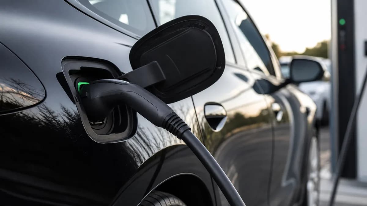 Berline electrique noire en recharge